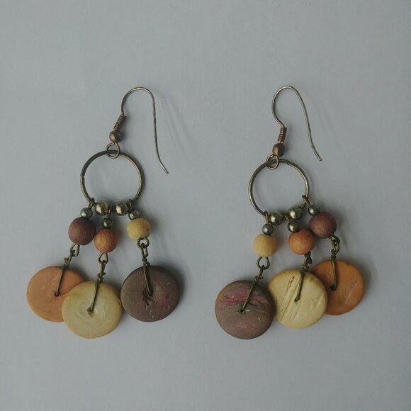 4/$20 Multi tone brown and bronze wood dangle earrings - Picture 2 of 8